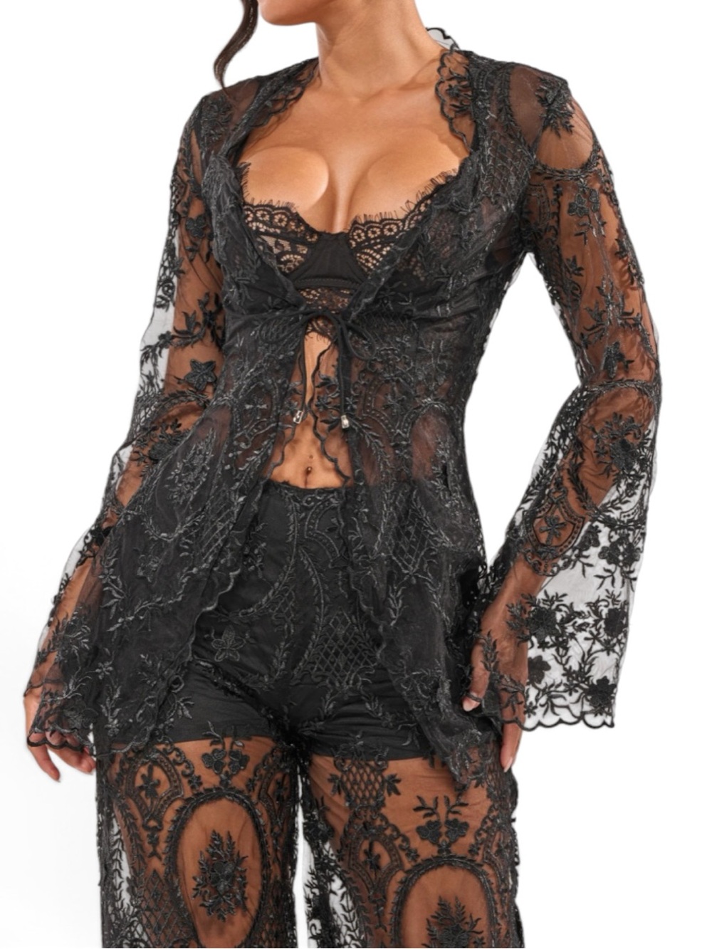 🔥🔥AKIRA SUPER LUXE LACE TIE-FRONT BLOUSE